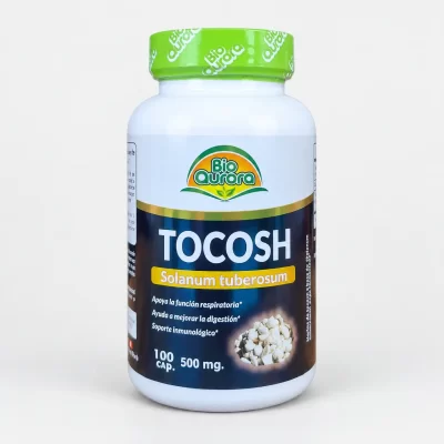 Tocosh Capsules 500mg bottle with 100 traditional Peruvian fermented potato capsules